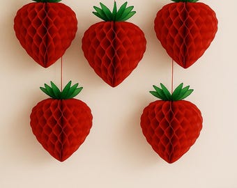 Paper Strawberry Honeycomb Decoration: Berry Sweet Party Decor (39cm)