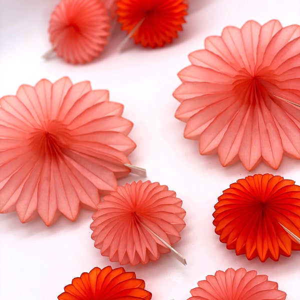 Coral peach orange Mini paper fans 5 fans set Christmas tree decorations Holiday home baby shower Wedding birthday party table decorations