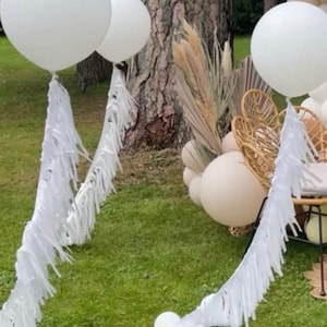 Palloncino gigante bianco 90 cm con coda a frange di carta bianca, battesimo, baby shower, matrimonio, festa di compleanno decorazioni con palloncini coda a frange di carta
