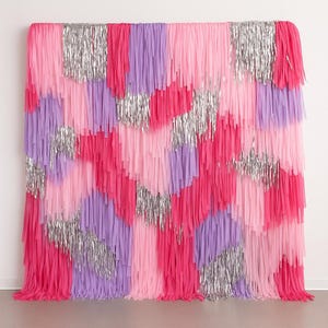 Pink, silver and lilac Fringe Backdrop, Photo Wall, Streamer Wall, party Decorations, Rainbow Colour Backdrop Party Disco Streamer Backdrop