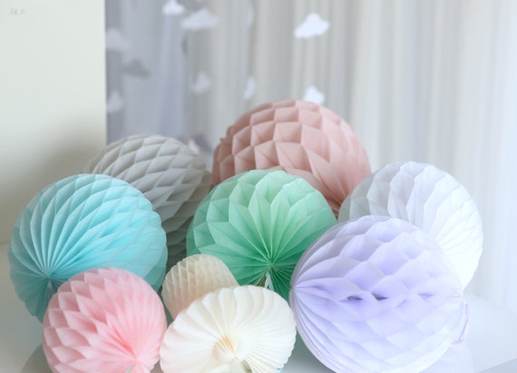 8 Paper Honeycomb Balls Pastel Wedding Decorations Tissue Paper Honeycombs  Nursery Decor 