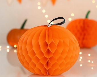 Paper Honeycomb Pumpkin – Fall & Halloween Decor, Thanksgiving Centerpiece, Autumn Wedding Decoration, Reusable Party Ornament