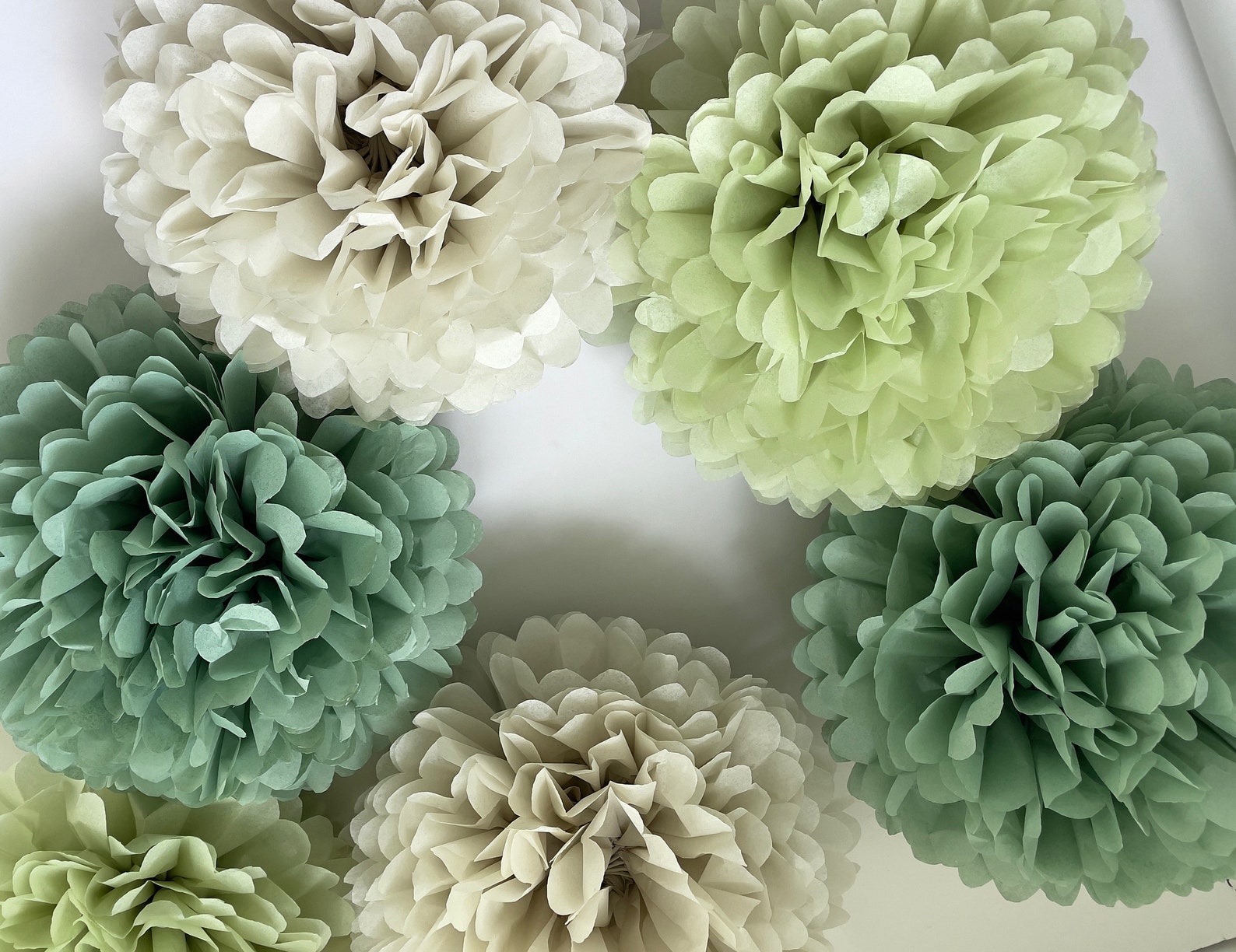 Pom Pom Set of 16 Sage Green Tissue Paper Pom Poms Dusty Etsy UK