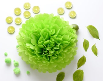 Citrus green Tissue Paper pom pom paryy decorations lime green wedding decor, birthday party, baby shower bright green paper flowers