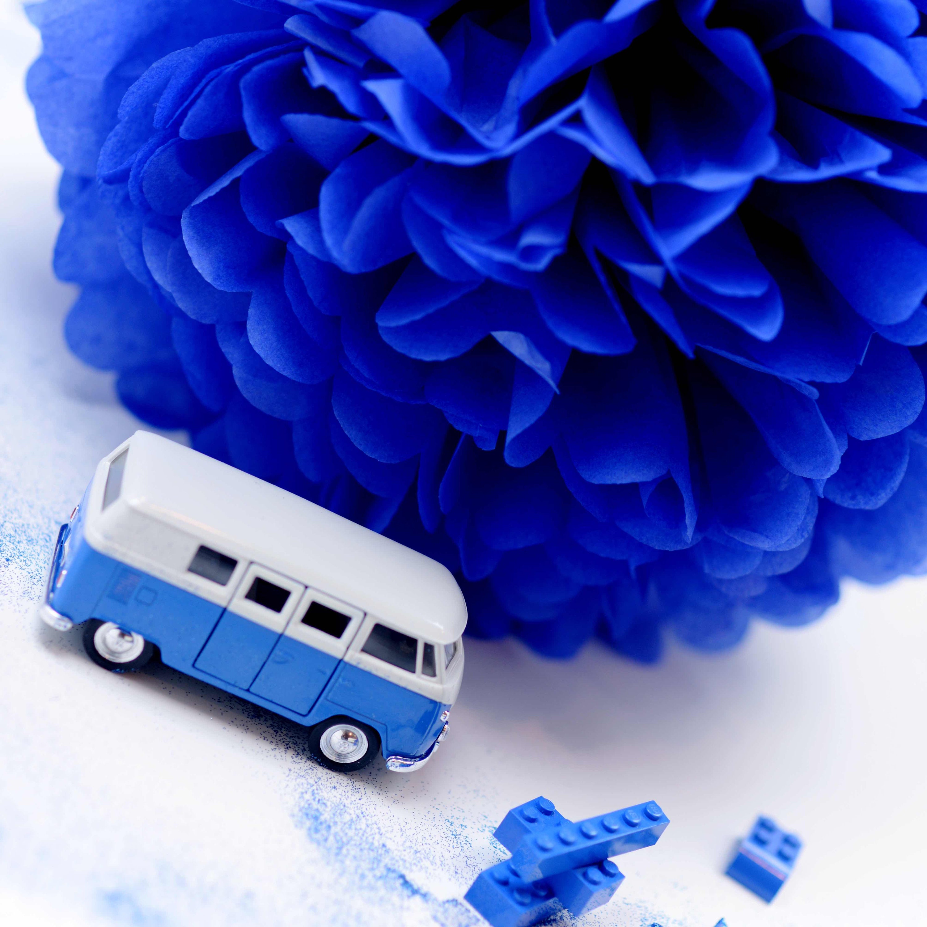 Blue paper pom pom set Large paper flowers Boy baby shower Etsy