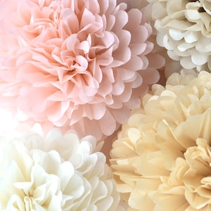 Set di decorazioni per feste con pompon di carta neutri e rosa, 10/12/16, decorazioni per feste di compleanno e matrimonio, fiori di carta, decorazioni ecologiche e sostenibili.