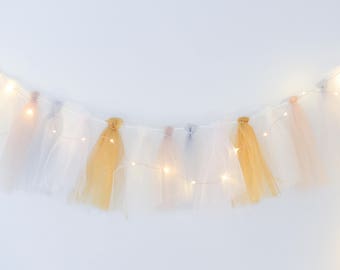 Tulle Tassel Garland, Birthday Party Banner, Nursery Decor, Fairy Lights Garland - customizable