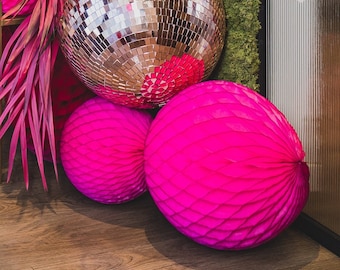 Hot Pink paper Honeycomb Ball bright color wedding, Hen Party, flamingo birthday party, baby shower decor gift Various Sizes and Quantities