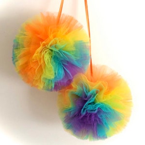 Rainbow tulle pom poms | tutu party decor | Tu tu  balls