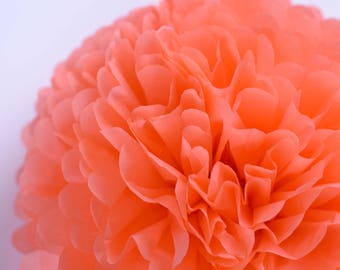 Handmade Coral Tissue Paper Pom Pom: Party Decoration