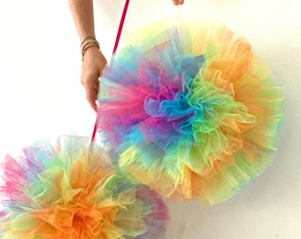 Nature World - Set Da 12 Pompon Di Carta Arcobaleno Per Decorazioni Festa - Compleanno, Matrimonio, Baby Shower - 2 Misure E 6 Colori Pastello