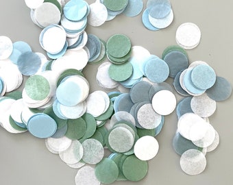 Confettis de mariage biodégradables faits main - Cercles de papier de soie bleus, verts et gris | 15 g