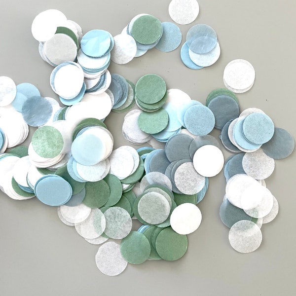 Handmade Biodegradable Wedding Confetti - Dusty Blue, Green, and Grey Tissue Paper Circles | 15g