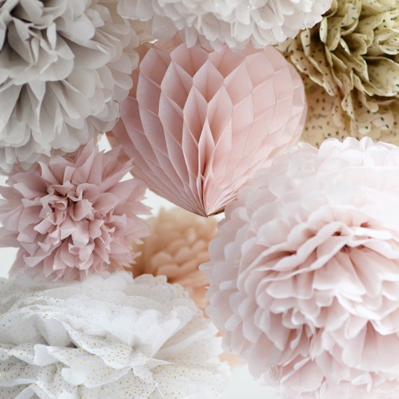 Light Pink Paper Pom Pom Pink Paper Flowers Pastel Wedding Decoration Baby  Shower Decor 