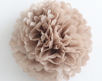 Taupe tissue Paper pom pom | Neutral Rustic wedding decor | light-toned Boho wedding decor