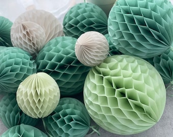 Sage green, celery, light green and almond milk  honeycomb balls set  | paper decorations | wedding decor | Honeycomb arch