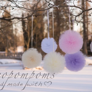 6 Piece Tulle Pom Pom Set Mixed Sizes CUSTOM COLOUR Wedding Tulle Decor for Events kindergarten decorations nursery decor gift for baby image 4