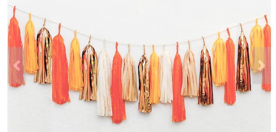 Mad orange paper tassel garland - Fall halloween decoration - Orange, tan, apricot, beige and Copper Banner, fully assembled, party decor