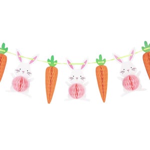 Easter paper honeycomb garland 100cm / 3.2ft | rabbit and carrot hanging decoration - paper party decor