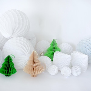 Christmas decorations | Honeycomb paper pom poms | Xmas decor set | Christmas bauble set | New year decorations