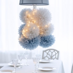 Set da 60 pompon di carta velina – Decorazioni ecologiche per feste – Blu, Nebbia, Avorio, Oro – Decorazioni per matrimoni, baby shower, compleanni