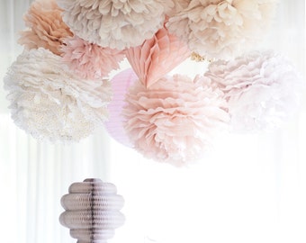 Blush rosa Papier Pom Poms: Champagner Hochzeit Dekorationen, 30 Stück