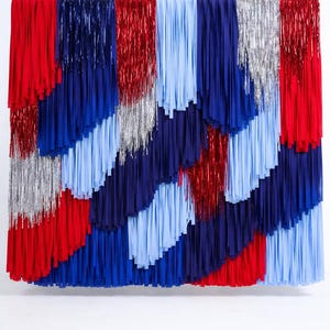 Red Blue Silver Fringe Backdrop, Patriotic Streamer Wall, Party Photo Booth Decor