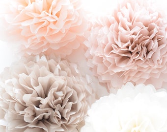 Blush paper pom pom set of 10 | Tissue paper pom poms | Blush wedding decor | Blush nursery decor