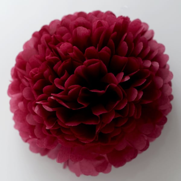 Burgundy Paper Pom Pom in Various Sizes - Claret boho Wedding Decor, Maroon Birthday Decorations, Christmas Paper Flowers Bridal shower