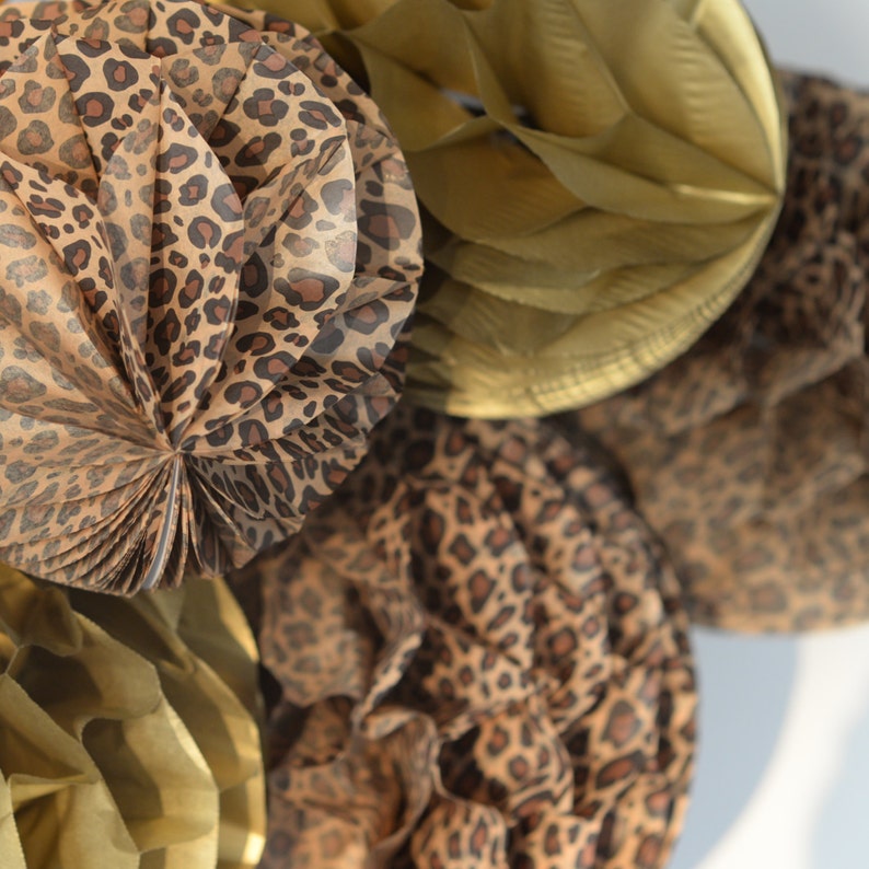 Leopard Print Paper Pom Poms Set Safari Party Decor Jungle Etsy