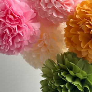 Set di decorazioni per feste con pompon di carta rosa, muschio e senape, 10/12/16, decorazioni per feste di compleanno e matrimonio, fiori di carta, decorazioni ecologiche