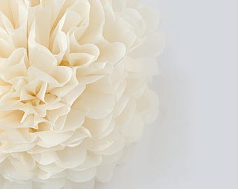 French Vanilla Tissue Paper Pom Poms – Handmade Fluffy Party Decor for Weddings, Baby Showers, Birthdays & Nursery Decorations