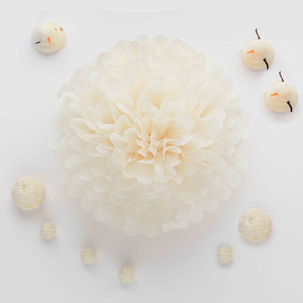Ivory paper pom poms | Paper flower decor | Ivory wedding decor | Rustic wedding decor | Nursery decor