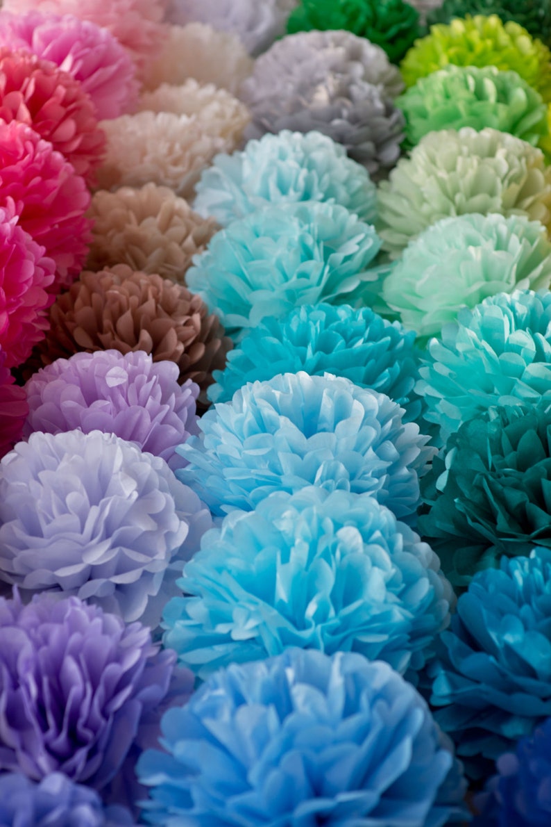 Tissue paper flowers set of 12 Tissue paper pom pom set Party pom poms Wedding decorations Birthday decorations image 3