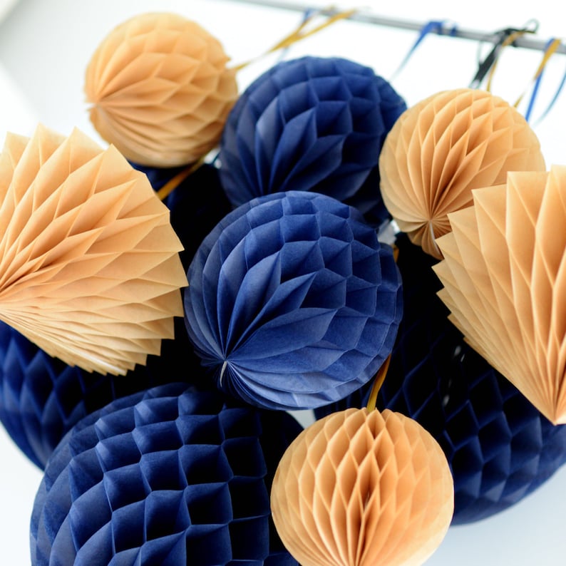 Navy Blue Paper Ball Tissue Paper Pom Poms 40th Etsy