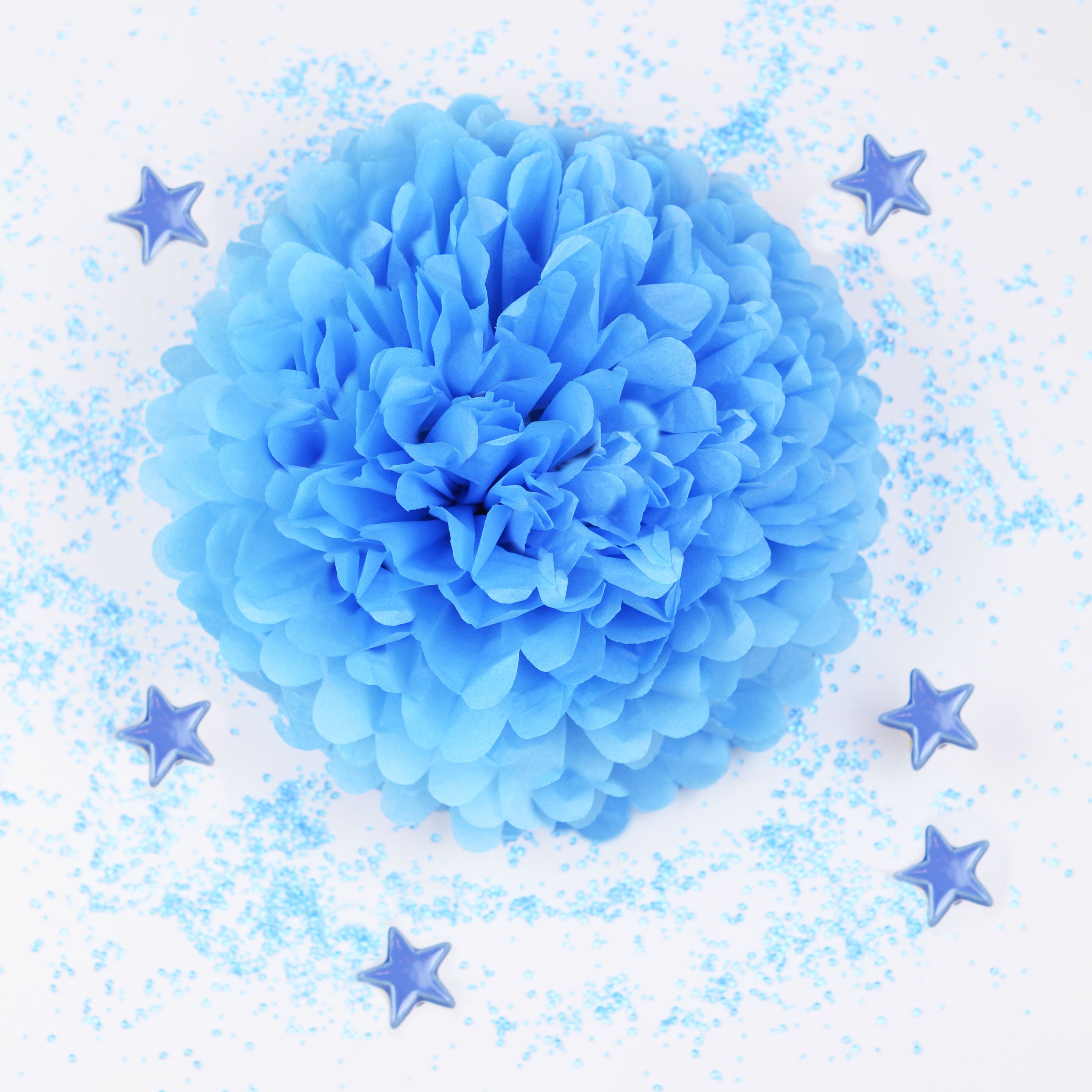 Blue paper pom pom set Large paper flowers Boy baby shower Etsy