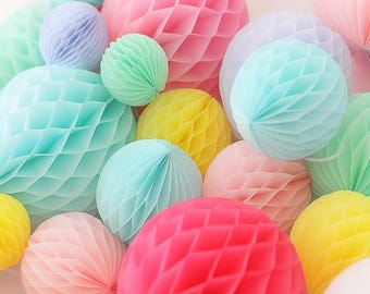 Pastel Honeycomb Ball Set of 10 – Handmade Tissue Party Decorations, Baby Shower, Wedding