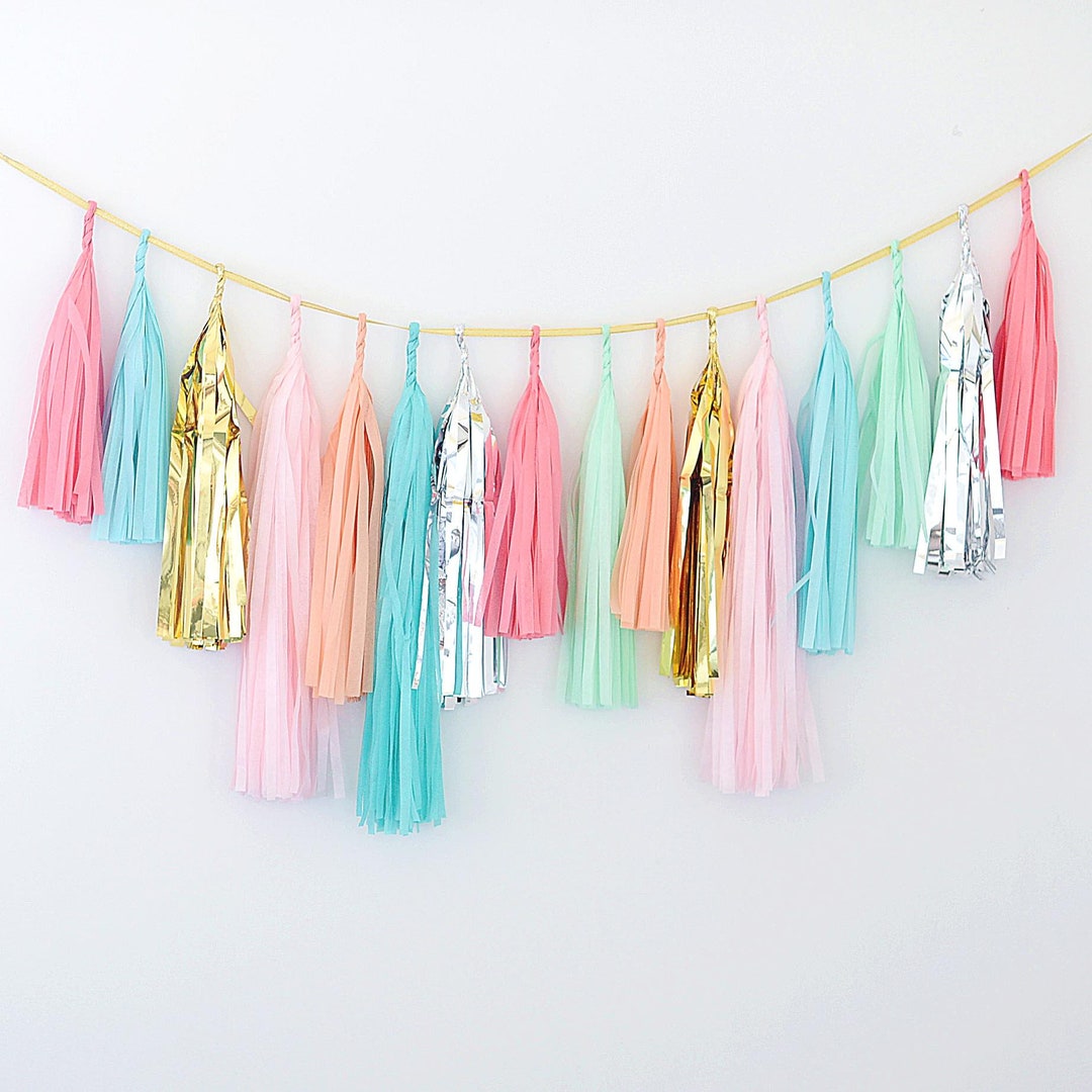 Pink and White Tassel Garland Paper Tissue Tassels Garland for Bachelorette  Baby Showe Girl Party Decorations, Pack of 20