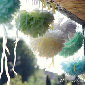 Paper decorations set of 3 Tissue paper flowers Party pom pom set Wedding decoration image 2