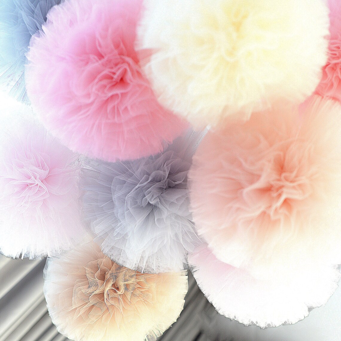 Tulle pom poms set of 3 large 12'size custom color poms Etsy