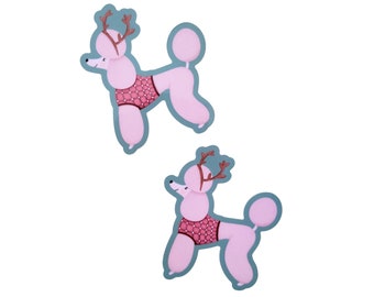 Pink Poodle Stickers Set of 4 Poodle Stickers Christmas Poodle Gift
