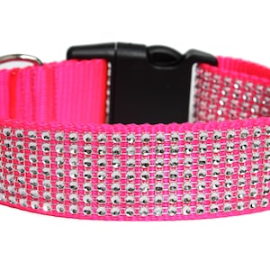 Neon Pink Dog Collar 1.5&quot; Rhinestone Dog Collar