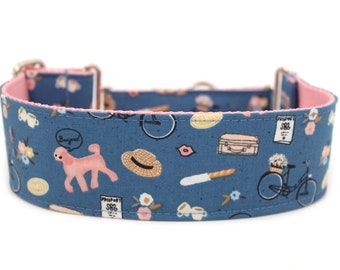 Poodle Martingale Dog Collar 2" Pink Poodle Dog Collar Paris Dog Collar