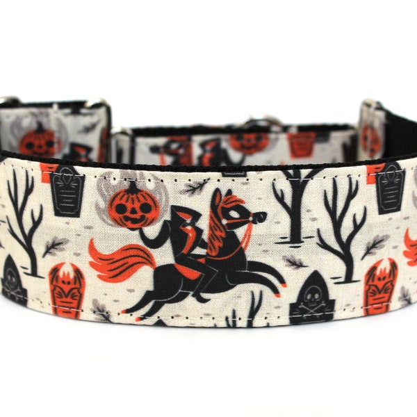 Halloween Dog Collar 2" wide Martingale Dog Collar for Large Breed Dogs Headless Horseman Dog Collar