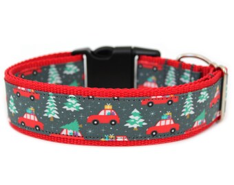 Christmas Dog Collar 1" or 1.5" Winter Dog Collar Cars Dog Collar