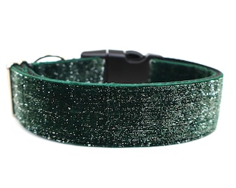 Forest Green Velvet Dog Collar | Luxury Sparkle Collar for Medium & Large Dogs