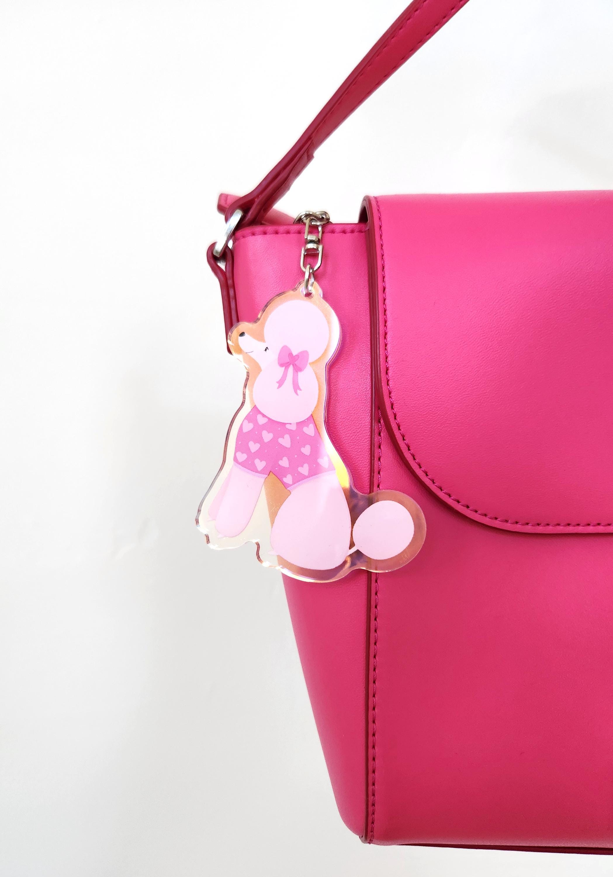 Pink Poodle Acrylic Keychain, Valentine's Day Poodle Bag Charm