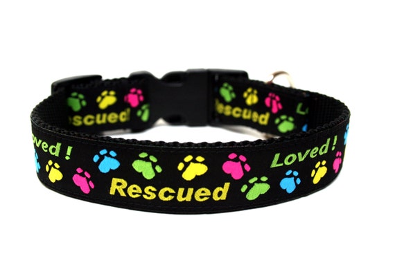 Rescued Dog Collar 5/8" or 1" Colorful Rescue Dog Collar