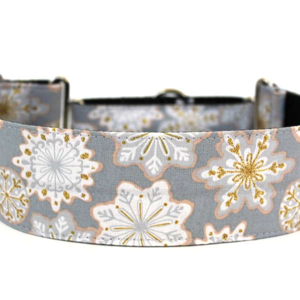 Snowflake Dog Collar 2" wide Martingale Dog Collar for Large Breed Dogs Winter Dog Collar