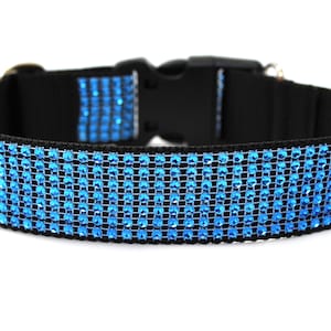 Blue Rhinestone Dog Collar 1&quot; or 1.5&quot; Blue Dog Collar